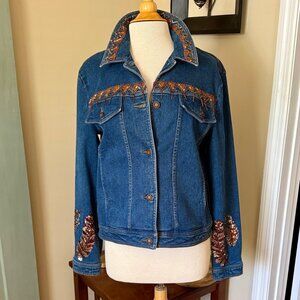 Mondi Stretch Denim Blue Jacket Embellished with Beads/Sequins